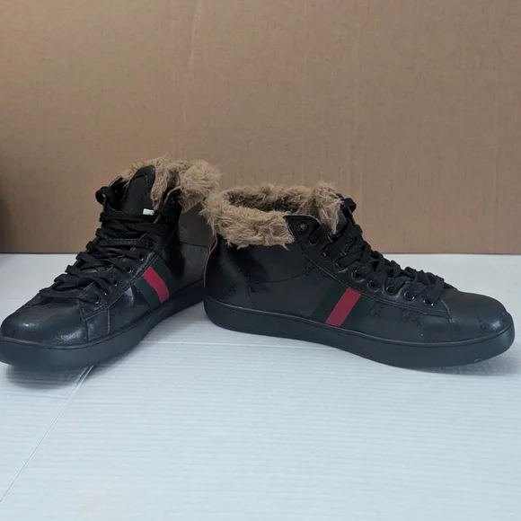 Gucci men's Ace high-top sneakers with Fur Lining Size 8.5 - Picture 9 of 11
